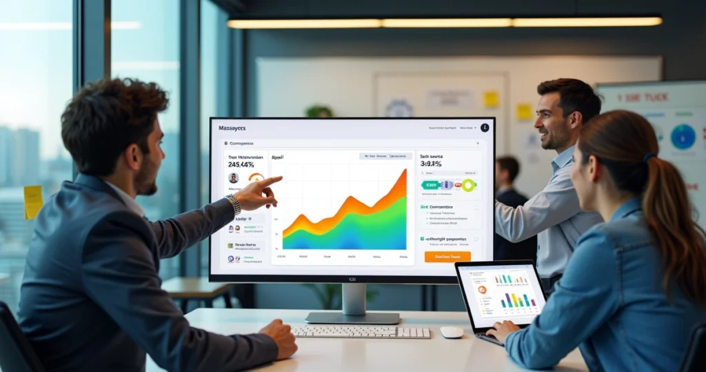 Painel com métricas de produto guiando o crescimento de uma startup SaaS